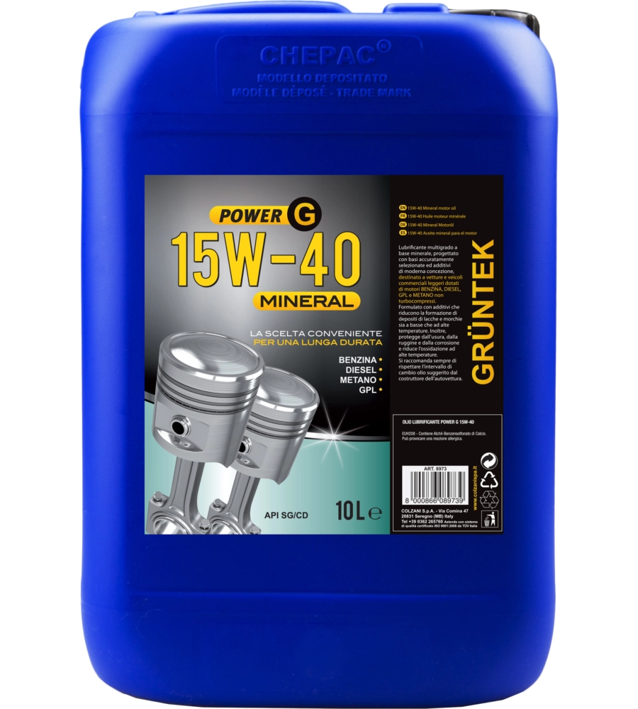 OLIO POWER-G MINERALE 10L 15W40 PER MOTORI DIESEL E BENZINA